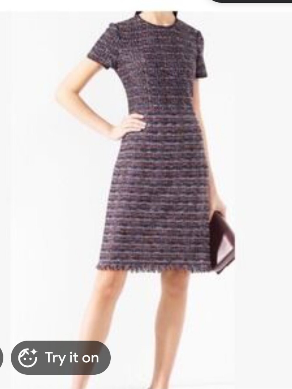 St. John Short-Sleeve Tweed/Boucle Faux Wrap Dress